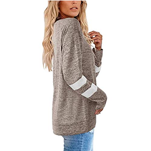 Fansu Sudadera de Manga Larga con Estampado de Rayas Cuello Redondo para Mujer - Sudaderas Sin Capucha Otoño e Invierno Juventud Moda Casual Anchas Sweatshirt Pullover (Marrón,L)