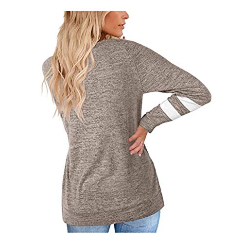 Fansu Sudadera de Manga Larga con Estampado de Rayas Cuello Redondo para Mujer - Sudaderas Sin Capucha Otoño e Invierno Juventud Moda Casual Anchas Sweatshirt Pullover (Marrón,L)