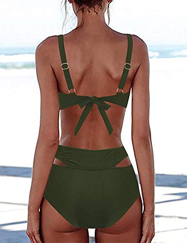 FeelinGirl Cruz Estilo Marino Dos Piezas Conjunto de Bikini para Mujer Traje de Baño Sexy Cruzado-Verde XXL:Talla-46