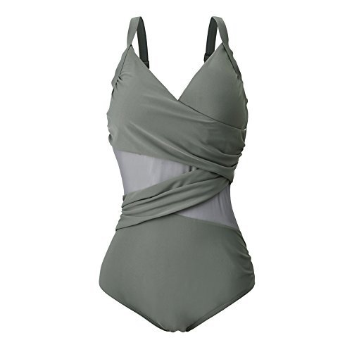 FeelinGirl Mujer Monokini con Uno/Dos Tirantes Traje de Baño de Una Pieza Talla Grande Dos Tirantes-Gris XXL/Talla 48