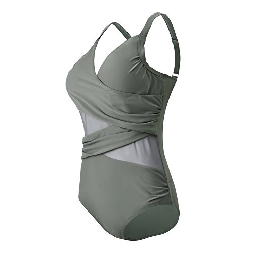 FeelinGirl Mujer Monokini con Uno/Dos Tirantes Traje de Baño de Una Pieza Talla Grande Dos Tirantes-Gris XXL/Talla 48