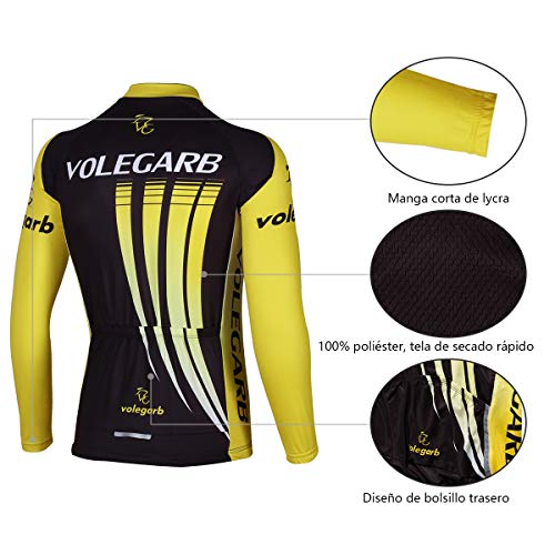 Feilaxleer Ropa Ciclismo Otoño/Invierno/Primavera para Hombre y Mujer - Ciclismo Maillot MTB de Manga Larga y Culotte Pantalones Acolchado 3D (Amarillo,3XL)