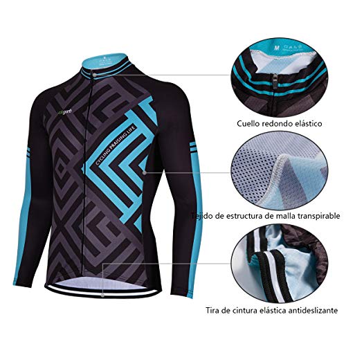 Feilaxleer Ropa Ciclismo Otoño/Invierno/Primavera para Hombre y Mujer - Ciclismo Maillot MTB de Manga Larga y Culotte Pantalones Acolchado 3D (Azul,M)