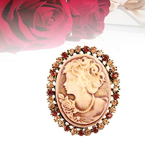 FENICAL Broche de Camafeo Vintage de Cabeza de Reina con Diamantes de Imitación Decoraciones de Ropas Regalo Ideal para Mujeres Niñas para Navidad Fiestas (Dorado)