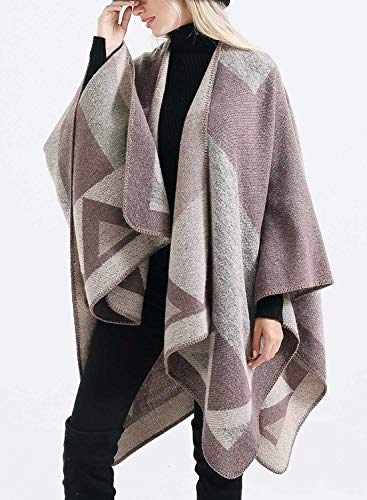 FEOYA Poncho de Invierno Mujer Bufanda Chal Grande Tamaño Irregular Geométrico Moda Calentito Suave Elegante Beige 160 * 135cm