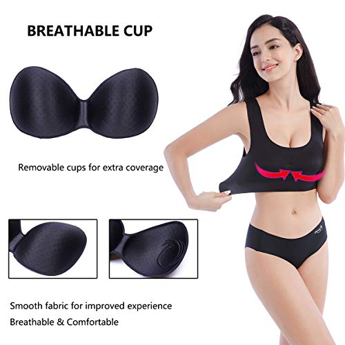 FEOYA - Sujetador sin Aros ni Costuras para Dormir Talla Grande Bra Top Sostén Deportivo Transpirable Delgado Ropa Interior Tela Suave para Mujer - Negro - XL