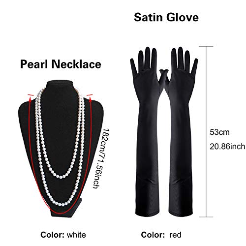 FEPITO 9 Piezas 1920s Accesorios Set Flapper Headband Collar Pendientes Guantes Negros Largos Boa Cigarette Holder Gran Gatsby Theme Party Accessories para Mujeres （Set G）