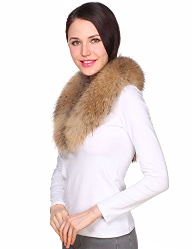 Ferand - Bufanda Cuello de Piel de Mapache Auténtica Desmontable para Abrigo Chaqueta Chaleco Parka de Mujer en Color Natural Claro