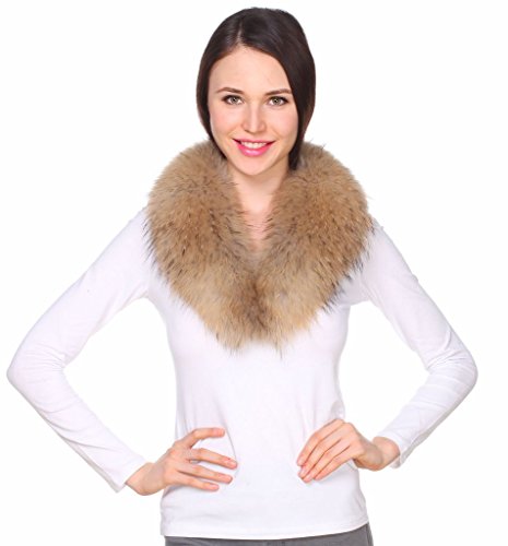 Ferand - Bufanda Cuello de Piel de Mapache Auténtica Desmontable para Abrigo Chaqueta Chaleco Parka de Mujer en Color Natural Claro