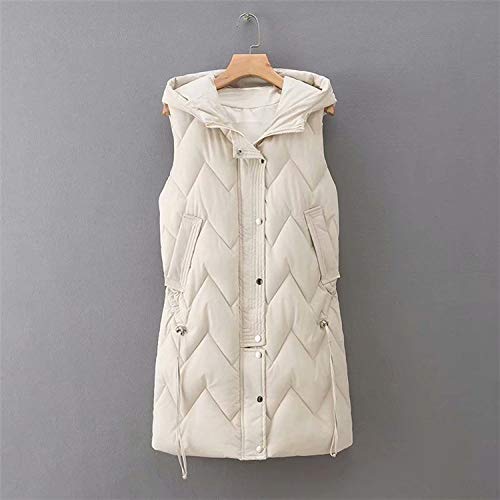 FFFZW Plumas Chaquetas Sin Mangas Mujer,Calentar Down Coat Moda Capucha Chaleco Acolchado Ligero Media Larga Slim Gilet para Damas Niñas Subir Al Aire Libre En Invierno,Viajes,L Beige