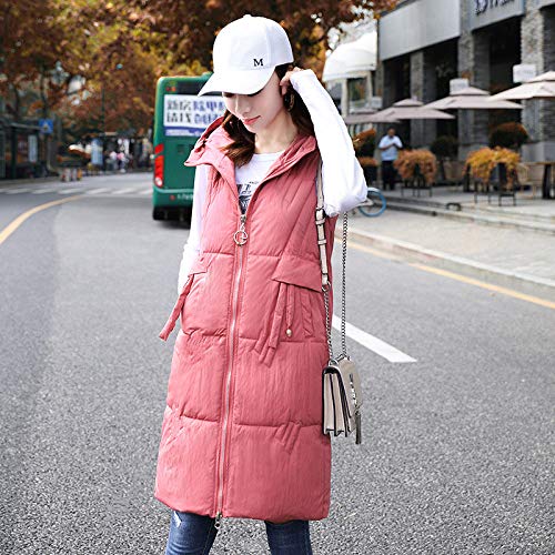 FFFZW Plumas Chaquetas Sin Mangas Mujer,Calentar Down Coat Moda Capucha Chaleco Acolchado Ligero Media Larga Slim Zip Gilet para Damas Niñas Subir Al Aire Libre En Invierno Travel,Rosa,XL