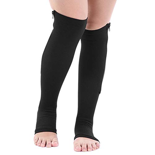 Filfeel Calcetines de Compresión, Compresión Pantorrilla Deportiva para Mujeres Hombres Alivio Varices Soportes Las Medias Medias hasta la Rodilla con los Dedos Abiertos(XXL-Negro)