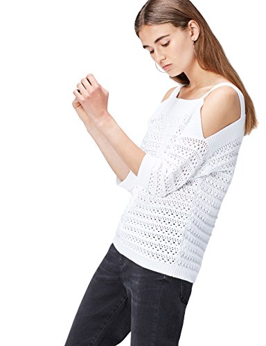 find. Jersey de Crochet con Hombros al Aire para Mujer , Blanco (White), 42 (Talla del Fabricante: Large)