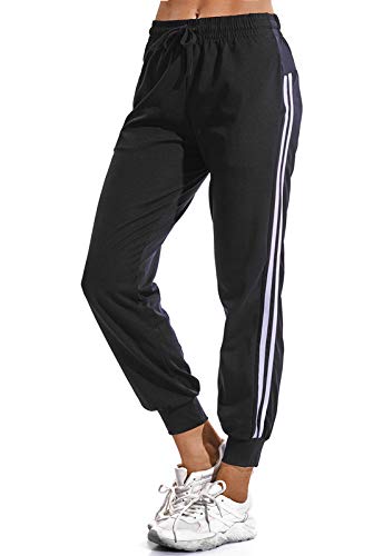 FITTOO Pantalon Chandal Mujer Largos Pantalones Deporte Yoga Fitness Jogger Pantalones Rayas Negro XL