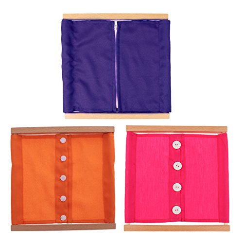 FLAMEER 3 Lotes Marco Ropa de Madera Montessori Juguetes Educativos Despertadores para Niños Bebé Vestir Botón / Cremallera - 3 pcs (Naranja Rosado Púrpura)