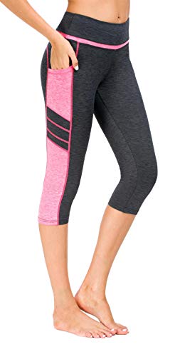 Flatik Mallas de malla para mujer, para deporte, gimnasio, yoga, correr, fitness, leggings Gris y rosa (3/4 Capri). S