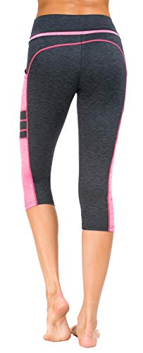 Flatik Mallas de malla para mujer, para deporte, gimnasio, yoga, correr, fitness, leggings Gris y rosa (3/4 Capri). S