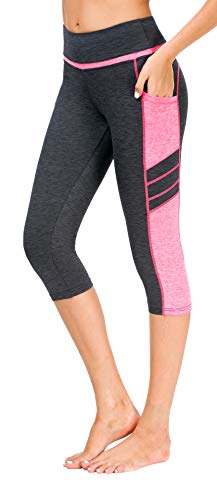 Flatik Mallas de malla para mujer, para deporte, gimnasio, yoga, correr, fitness, leggings Gris y rosa (3/4 Capri). S