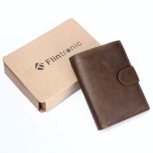 flintronic® Billetera de Cuero Genuino, Billetera Bifold Hombres, Monedero de Bloqueo RFID, Titular de la Tarjeta de Crédito con Coin Pocket | 14 Ranuras para Tarjetas(Incluye Organizador de Cable)