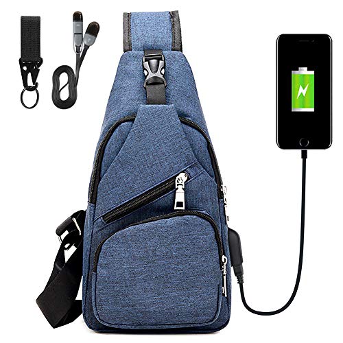 flintronic Sling Bag, Bolsa de Pecho con Puerto de Carga USB, Puerto Crossbody para Hombres Mujeres Senderismo Ligero Ciclismo Mochila de Viaje para Acampar (Incluye 1 Cable USB)