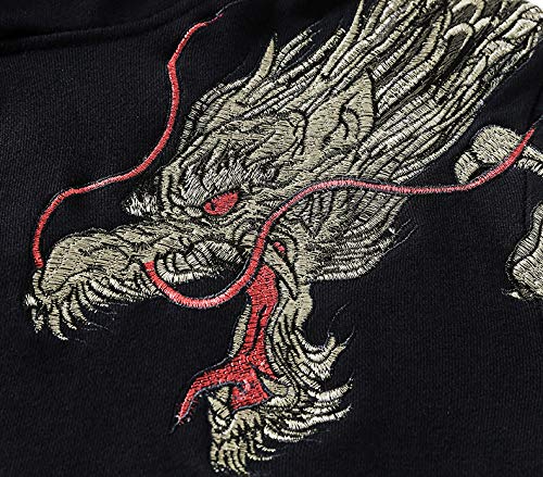 FLYCHEN Hombre Sudadera con Capucha con Bordado Moda China Espiritual Totem Leyenda de Artes Marciales Caual Estilo Negro Unisex - Dragón, XL