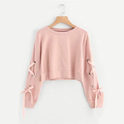 Fossen Mujer Sudaderas Cortas 2028 Otoño e Invierno Blusas con Manga Larga con Cordones Camiseta para Adolescentes Chicas