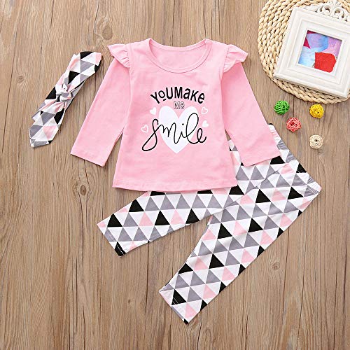 Fossen Ropa Bebe Niñas Camisetas de Manga Larga y Pantalones con Cintas de Pelo Recien Nacido Niñas Ropa Otoño/Invierno (3 Piezas) (6 Meses, You Make ME)