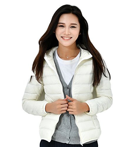 Fouriding Chaqueta de Plumas con Capucha Mujer Abrigo Ligero Corto Chaleco Chaqueta Acolchada Invierno Blanco, XS