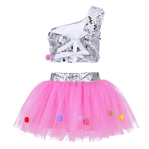 Freebily Vestido Niñas Infántil con Lentejuelas para Actuación Escenario Vestuario Conjunto con Top Brillo+Tutú Falda para Espectáculo de Danza Ballet Niñas 2-14 Años Silver&Pink 5-6 años