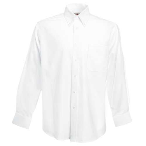 Fruit of the Loom Long Sleeve Oxford Shirt Camisa, Blanco (White), Medium para Hombre