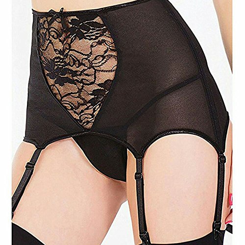 FuYang Liguero para Mujer Prenda Hueco Sexy Encaje de Mujer de Alta Cintura para (XXXL, Negro)