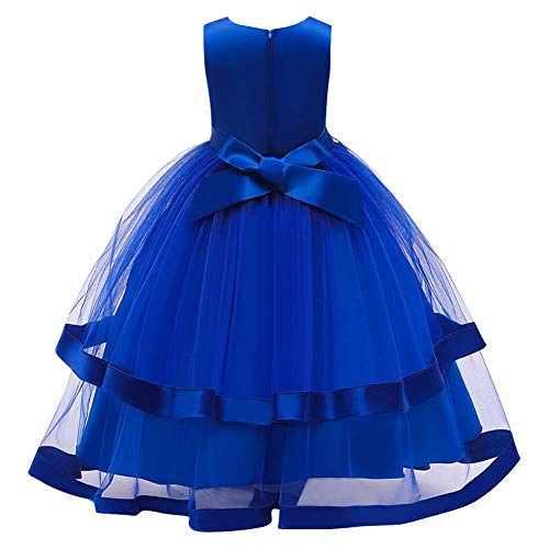 FYMNSI Vestido de Niña de Las Flores Sin Mangas Tutu Tul Vestido Largo Princesa para Dama de Honor de la Boda Fiesta Formal Cumpleaños Noche Bautizo Ceremonia Carnaval Ocasión Especial Azul 5-6 Años