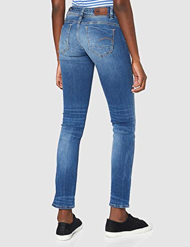 G-STAR RAW Midge Saddle Mid Waist Straight Vaqueros, Multicolor (Medium Indigo Aged 8968/6028), 36W / 34L para Mujer