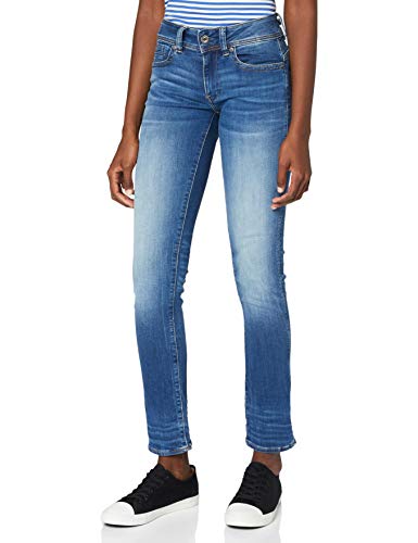 G-STAR RAW Midge Saddle Mid Waist Straight Vaqueros, Multicolor (Medium Indigo Aged 8968/6028), 36W / 34L para Mujer