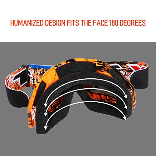 Gafas de motocross, Motocicleta Anti viento Polvo UV Dirt Bike Racing Riding Ciclismo Esquí Gafas al aire Libre Gafas para adultos jóvenes (Marco naranja + lente colorida)