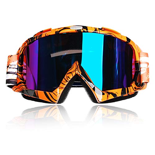 Gafas de motocross, Motocicleta Anti viento Polvo UV Dirt Bike Racing Riding Ciclismo Esquí Gafas al aire Libre Gafas para adultos jóvenes (Marco naranja + lente colorida)