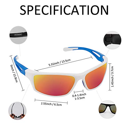 Gafas de Sol Deportivas, CHEREEKI Gafas de Sol Deportivas Polarizadas con Proteccion UV400 & marco TR90 Irrompible. Para Hombre y Mujer, Deportes al aire libre, Pesca, Ski, Conducción, Golf, Salir A C