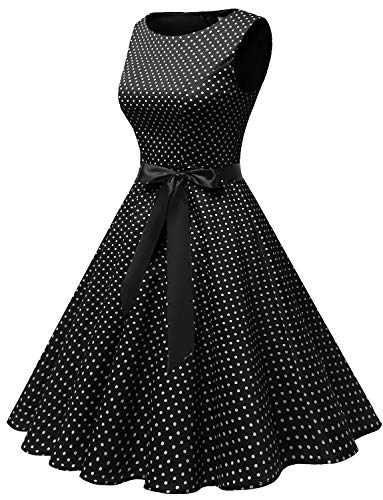 Gardenwed Vestidos Mujer Sin Mangas Cóctel Fiesta Retro Pin Up Black Small White Dot M