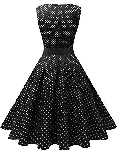 Gardenwed Vestidos Mujer Sin Mangas Cóctel Fiesta Retro Pin Up Black Small White Dot M