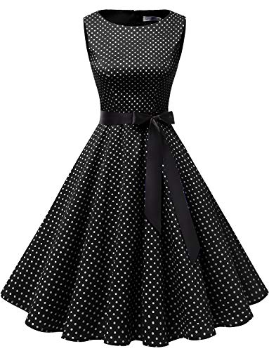 Gardenwed Vestidos Mujer Sin Mangas Cóctel Fiesta Retro Pin Up Black Small White Dot M