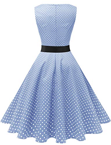 Gardenwed Vestidos Mujer Sin Mangas Cóctel Fiesta Retro Pin Up Blue Small White Dot S