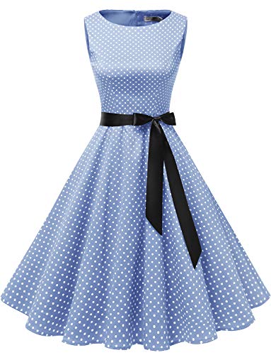 Gardenwed Vestidos Mujer Sin Mangas Cóctel Fiesta Retro Pin Up Blue Small White Dot S