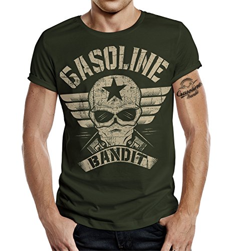 Gasoline Bandit Biker Camiseta Original Diseno Big-Size Print: Bandit Wing auf Oliv M