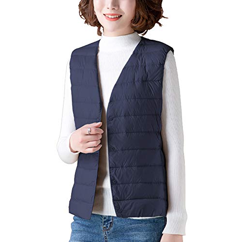 GCC Chaleco de Mujer Portátil Ligero Plegable Color Sólido de Ultra-Light Pluma Sin Mangas Chaquetas de Plumón,De un Solo Pecho H-M