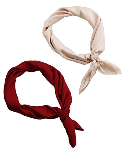 Genovega Pañuelos Seda Cuello Mujer, 2 pcs Moda Bandana Raso para la Cabeza, Señoras Fulares Baratos Bufanda de Pelo Multiuso, Hair Scarfs Head Wraps Multifunctional, Turbante Liso, Blanco Rojo