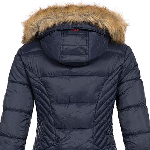 Geographical Norway ABEILLE - Parka grande para mujeres - Abrigo de invierno abrigado - Manga larga y cuello de piel sintética - Chaqueta para mujeres de tela resistente (MARINE M)