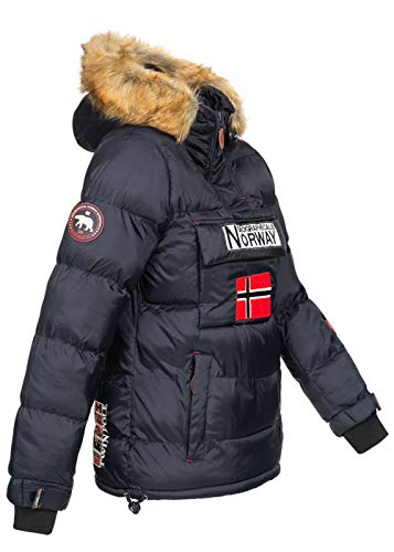 Geographical Norway BELANCOLIE Lady - Parka de Mujer cálida - Abrigo Capucha de Piel sintética - Chaqueta Invierno Acolchada - Chaqueta Corta Forro cálido - Regalo de Mujer (Azul Marino XL) Talla 4