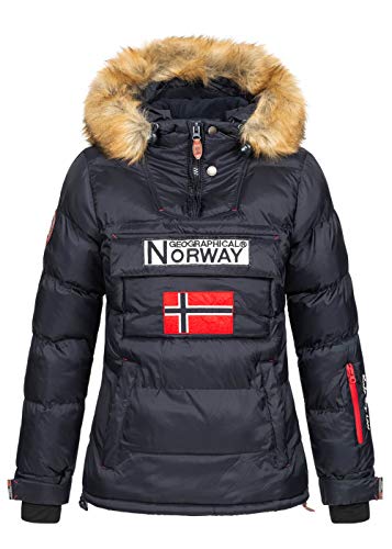 Geographical Norway BELANCOLIE Lady - Parka de Mujer cálida - Abrigo Capucha de Piel sintética - Chaqueta Invierno Acolchada - Chaqueta Corta Forro cálido - Regalo de Mujer (Azul Marino XL) Talla 4