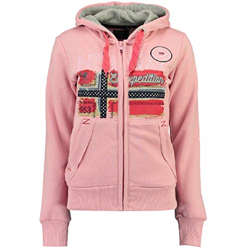 Geographical Norway FARLOTTE Lady - Damen Sweatshirt Langarmshirt Taschen - Damen Sweatshirt Langarm Pullover Winter - Hoodie Jacke Hoodies Kapuzenpullover Casual Classic (Rosa Claro, XXL)