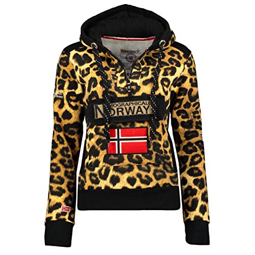 Geographical Norway GYMCLASS LADY - Sudadera Mujer Bolsillos Kangaroo - Sudadera Caliente Mujer - Suéter Abrigos Manga Larga - Hoodie Tops Casual Abrigo Estilo TERCIOPELO DE LEOPARDO 2XL - TALLA 5